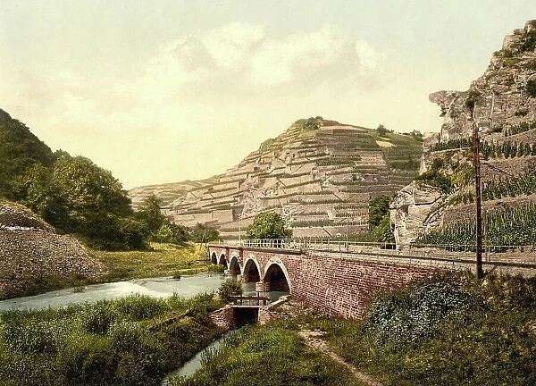 The Colourful Cow, a rocky outcrop in the Ahr valley near Walporzheim, Rhineland-Palatinate, Germany, historical, photochrome print from the 1890s