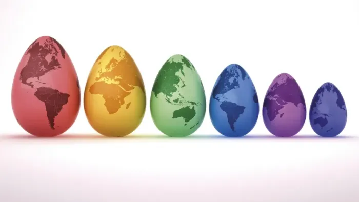 Framed Print : Colourful Easter eggs, painted with different continents, 3D illustration Framed Print : Colourful Easter eggs, painted with different continents, 3D illustration
