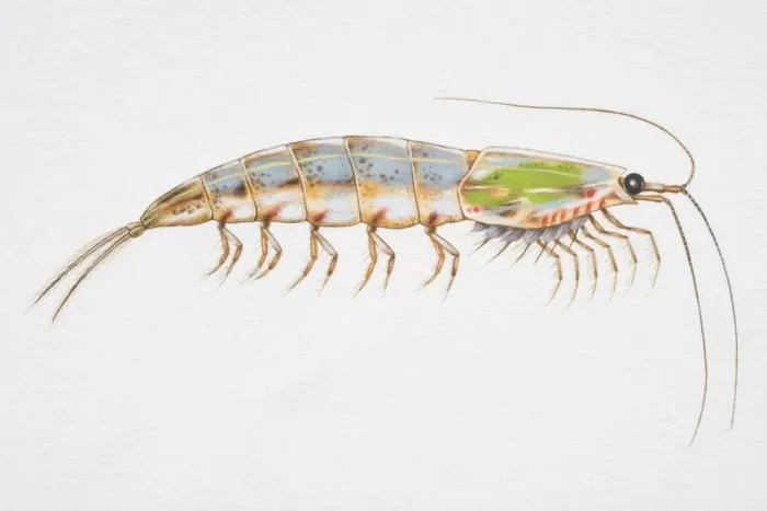 Framed Print : Colourful Krill (Malacostracan crustacean), side view