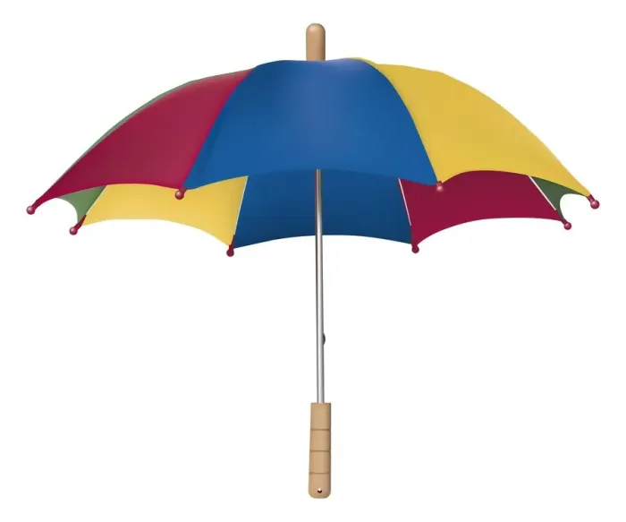 Framed Print : Colourful open umbrella with wooden handle, front view Framed Print : Colourful open umbrella with wooden handle, front view