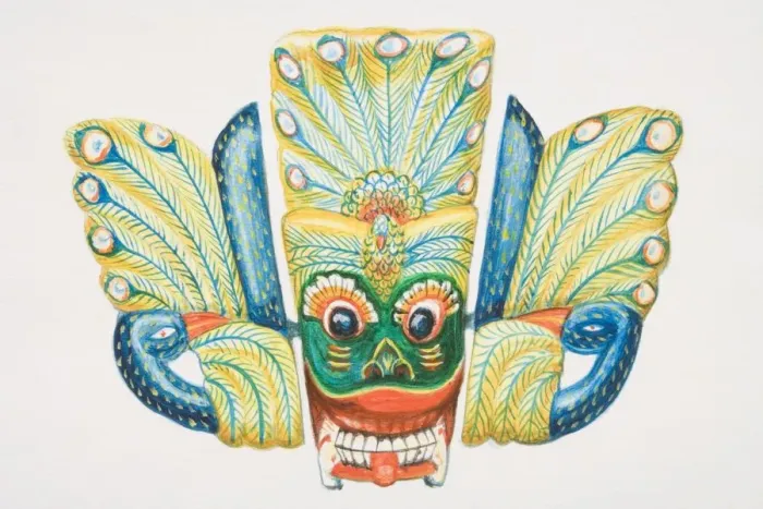 Framed Print : Colourful peacock-themed tribal mask Framed Print : Colourful peacock-themed tribal mask