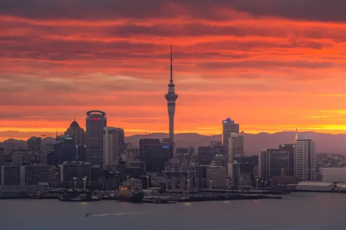 Framed Print : Colourful sky over Auckland city Framed Print : Colourful sky over Auckland city