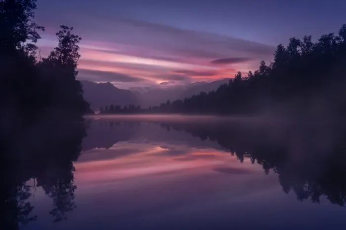 Framed Print : Colourful twilight at Lake Matheson Framed Print : Colourful twilight at Lake Matheson
