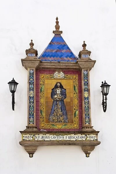 Colourful wall mosaic at the Church of Santa Cruz, Catedral Vieja, in the Andalusian port city of Cadiz, Spain, Europe