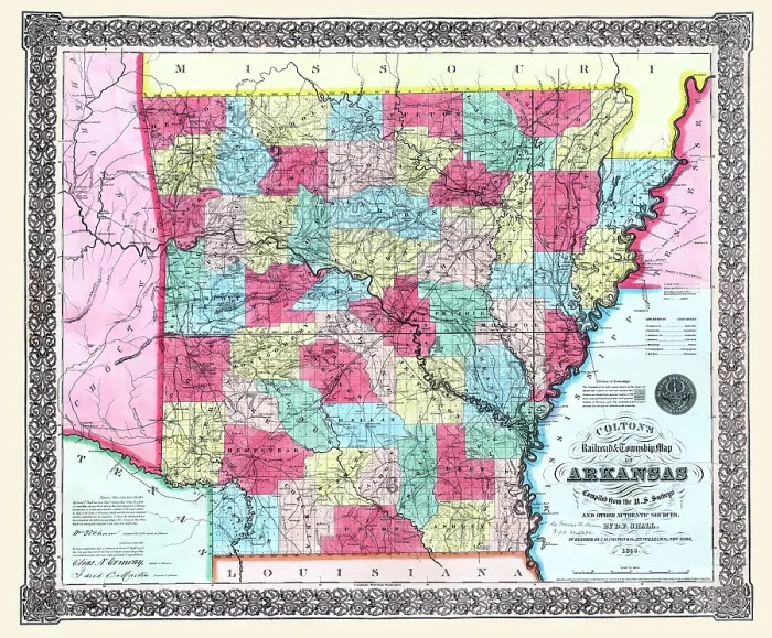 Framed Print : Colton's railroad & township map of Arkansas Framed Print : Colton's railroad & township map of Arkansas