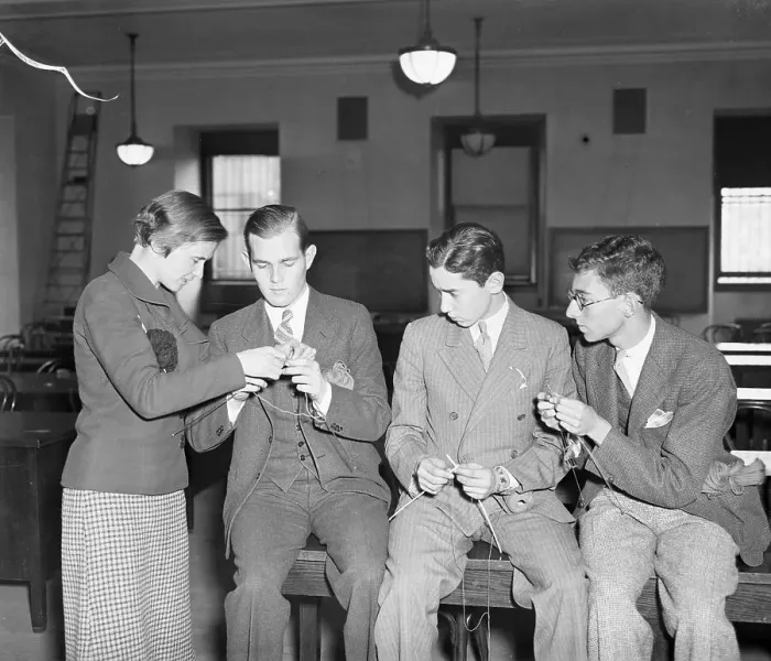 Framed Print : Columbia Boys Learning to Knit Framed Print : Columbia Boys Learning to Knit
