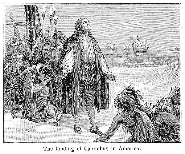 Columbus landing in America engraving 1897