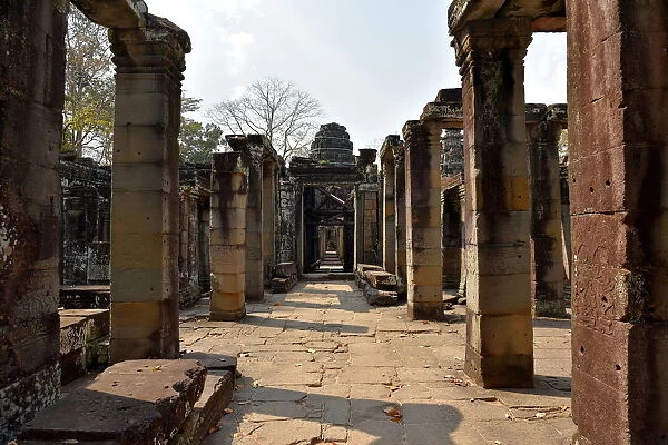Column ruins Banteay Kdei temple Angkor Cambodia