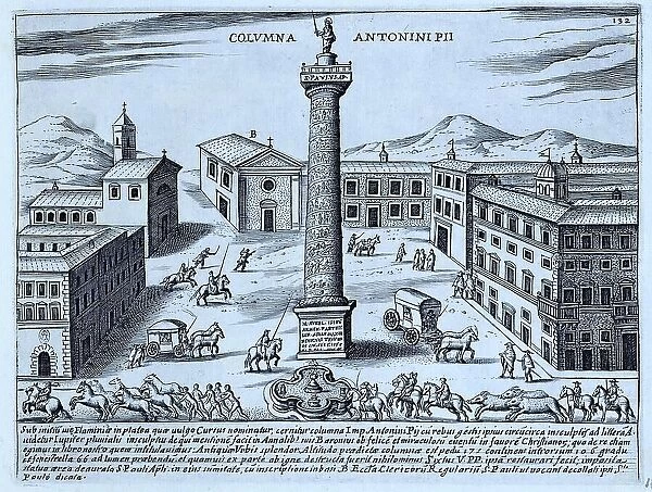 Columna Antonini Pii, The Column of Antoninus Pius, historical Rome, Italy, digital reproduction of an original 17th century original, original date unknown