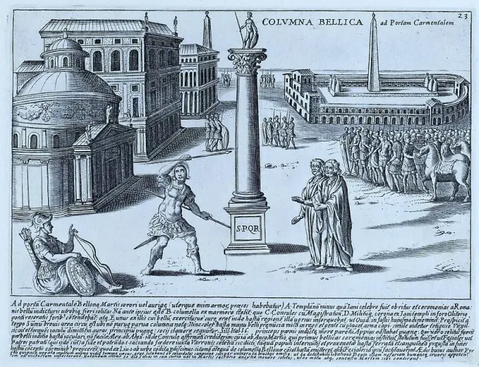 Framed Print : Columna Bellica ad Portam Carmentalem, military column at the Carmentalis Gate. The Columna Bellica stood near the Temple of Bellona. They were part of the buildings that formed the Circus Flaminus, Historic Rome, Italy, digital reproduction of an Framed Print : Columna Bellica ad Portam Carmentalem, military column at the Carmentalis Gate. The Columna Bellica stood near the Temple of Bellona. They were part of the buildings that formed the Circus Flaminus, Historic Rome, Italy, digital reproduction of an