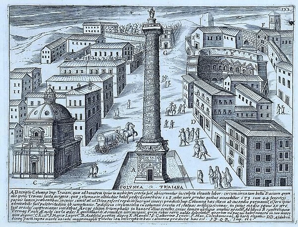 Columna Traiana, Trajan's Column during the 17th century, historical Rome, Italy, digital reproduction of an original 17th century artwork, original date not known