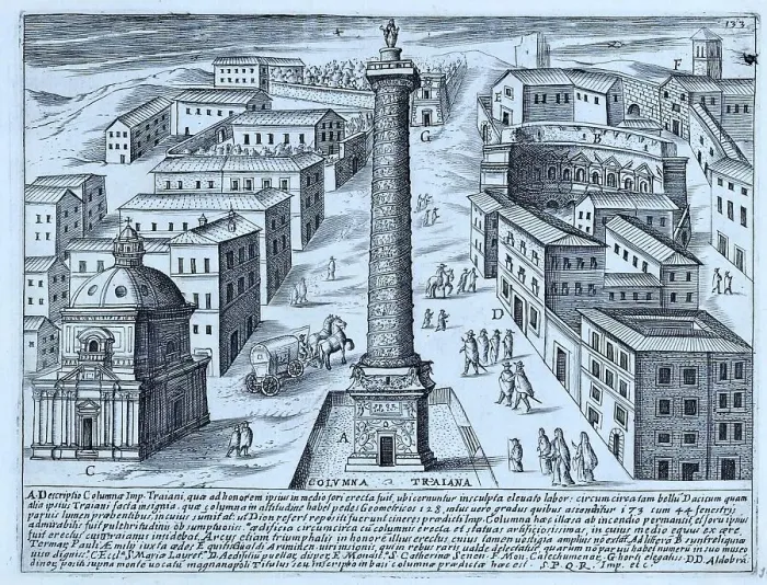 Framed Print : Columna Traiana, Trajan's Column during the 17th century, historical Rome, Italy, digital reproduction of an original 17th century artwork, original date not known
