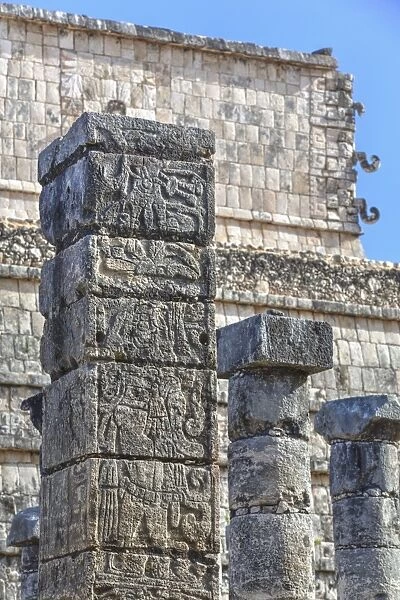 Columns adorned with carved animal deities, Group of a Thousand Columns, Chichen Itza