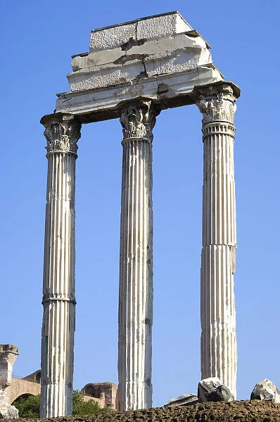 Three columns and architrave Temple of Castor and Pollux Forum Romanum Rome Italy