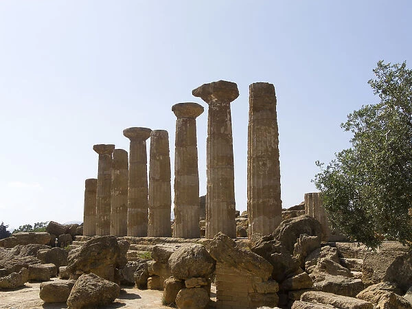 Columns of a Greek temple in the Valley of the Temples, Agrigento, Sicily, Italy