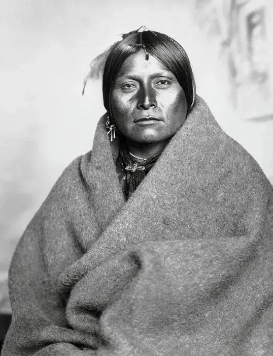 Framed Print : Comanche Man Wearing a Blanket Shawl