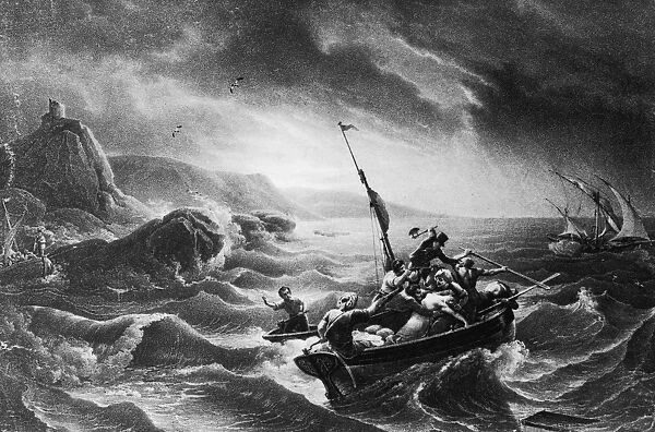 Combat De Corsairs. Corsairs attack a ship off the Barbary Coast of North Africa