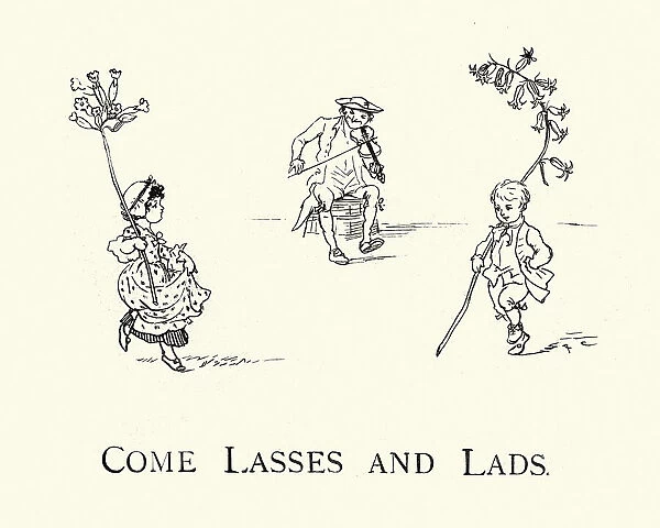Come, Lasses And Lads, Little girl and boy dancing to the violin, 19th Century