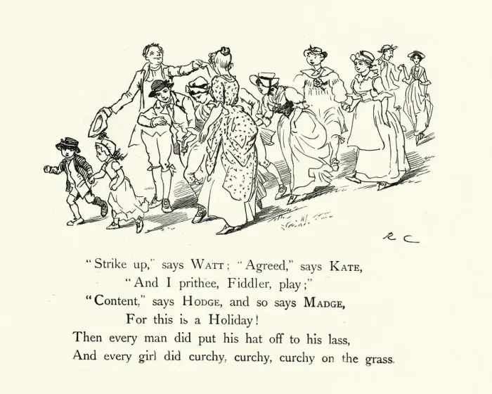 Framed Print : Come, Lasses And Lads, People going to may festival, 19th Century