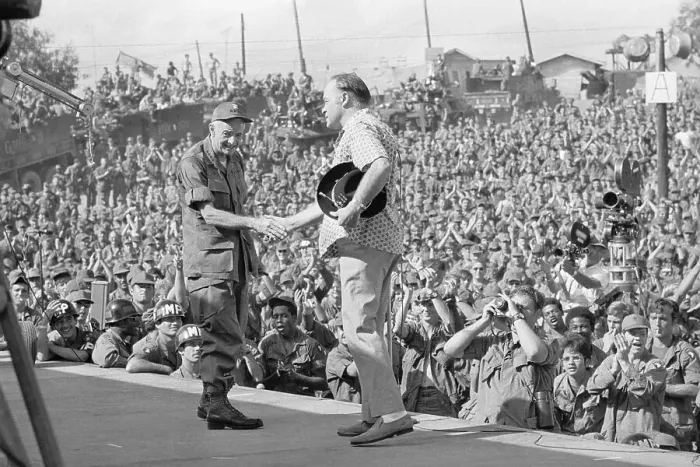 Framed Print : Comedian Bob Hope Shaking Hands with Admiral Framed Print : Comedian Bob Hope Shaking Hands with Admiral