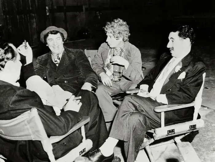 Framed Print : Comedian Groucho Marx with Brothers and Director on Set Break Framed Print : Comedian Groucho Marx with Brothers and Director on Set Break
