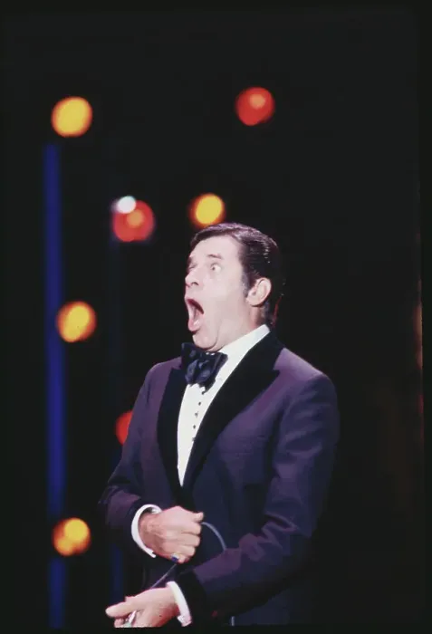 Framed Print : Comedian Jerry Lewis with Microphone on Stage Framed Print : Comedian Jerry Lewis with Microphone on Stage