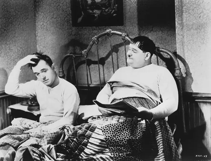 Framed Print : Comedians Laurel and Hardy in Bedtime Scene Framed Print : Comedians Laurel and Hardy in Bedtime Scene