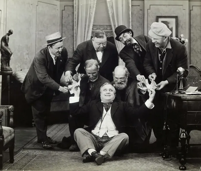 Framed Print : Six Comedians Taking a Bill from One Actor Framed Print : Six Comedians Taking a Bill from One Actor