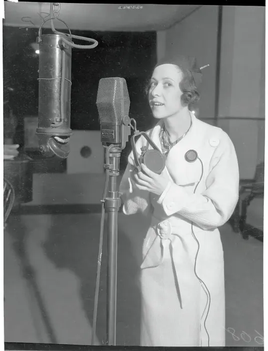 Framed Print : Comedienne Standing in Front of Microphone Framed Print : Comedienne Standing in Front of Microphone