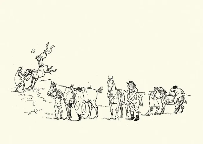 Framed Print : Comic sketch of group of men going fox hunting, Victorian Framed Print : Comic sketch of group of men going fox hunting, Victorian