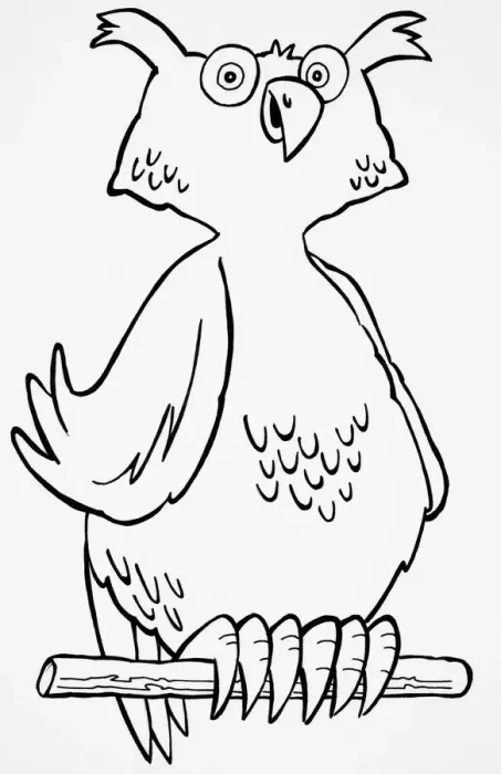 Framed Print : Comical depiction of owl on wooden perch Framed Print : Comical depiction of owl on wooden perch