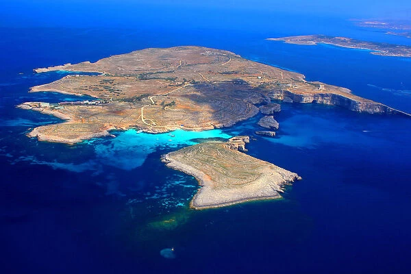 Comino. Aerial view of Comino captured from Malta seaplane