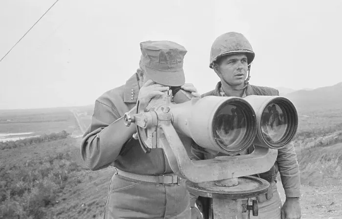 Framed Print : Commandant Peering Through Binoculars Framed Print : Commandant Peering Through Binoculars