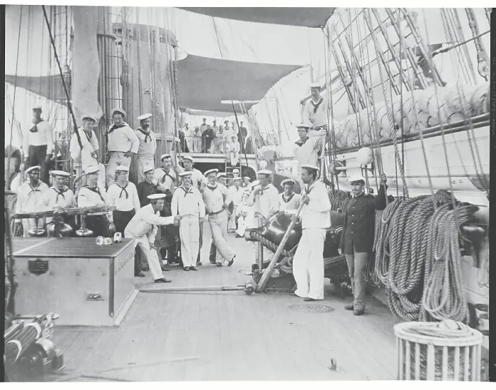 Framed Print : Commander George White Aboard Ship with Sailors Framed Print : Commander George White Aboard Ship with Sailors