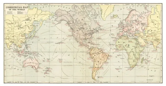 Framed Print : Commercial Map of the World 1881 Framed Print : Commercial Map of the World 1881