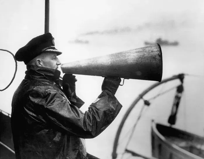 Framed Print : Commodore Giving Commands Through Megaphone