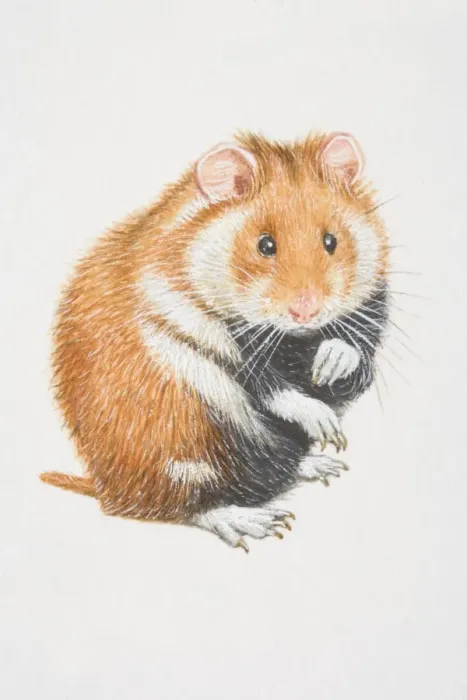 Framed Print : Common Hamster (cricetus cricetus) sitting on its back legs, front view Framed Print : Common Hamster (cricetus cricetus) sitting on its back legs, front view