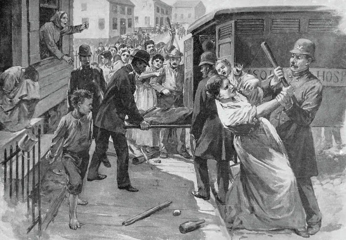 Framed Print : Commotion over Smallpox Patients Departure Framed Print : Commotion over Smallpox Patients Departure