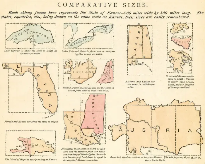 Framed Print : Comparative sizes map 1875 Framed Print : Comparative sizes map 1875