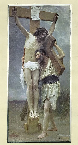Compassion, man helping Christ on the Cross, after William-Adolphe Bouguereau