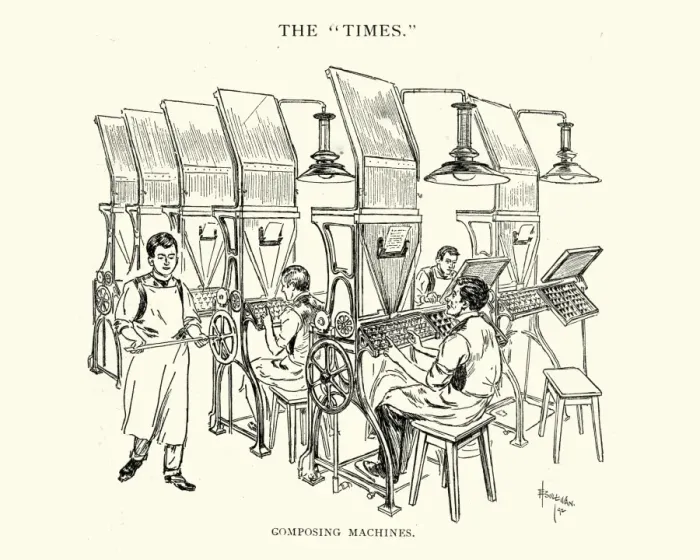Framed Print : Composing machines at the Times Newspaper, 1892 Framed Print : Composing machines at the Times Newspaper, 1892