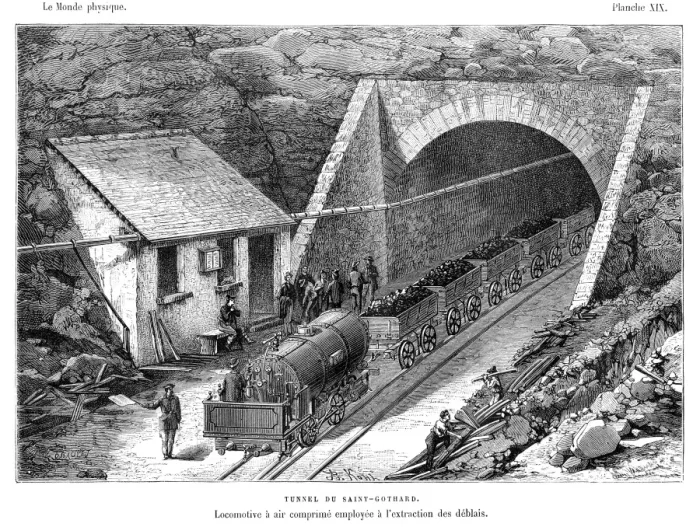 Framed Print : Compressed air engine at mine engraving 1881 Framed Print : Compressed air engine at mine engraving 1881
