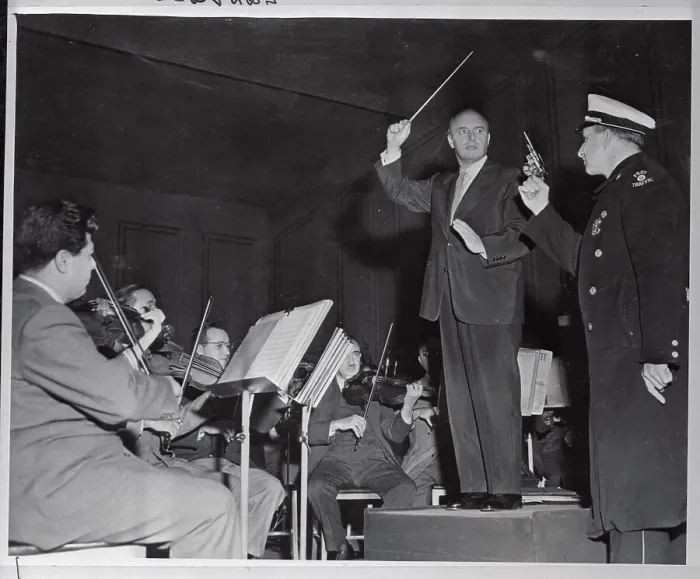 Framed Print : Conductor Directing the Philadelphia Orchestra for Special Event