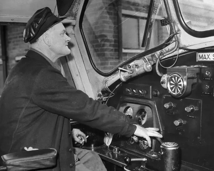 Framed Print : Conductor Driving Train Framed Print : Conductor Driving Train