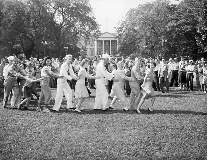 Framed Print : Conga Line at V-J Day Celebration Framed Print : Conga Line at V-J Day Celebration