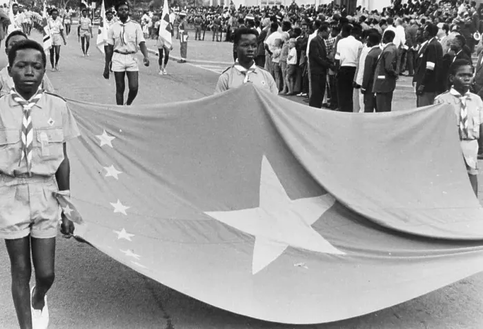 Framed Print : Congolese Children Carry Flag In Parade Framed Print : Congolese Children Carry Flag In Parade