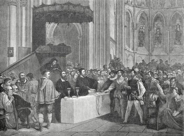 Framed Print : Congregation Inside Cathedral with John Calvin Framed Print : Congregation Inside Cathedral with John Calvin