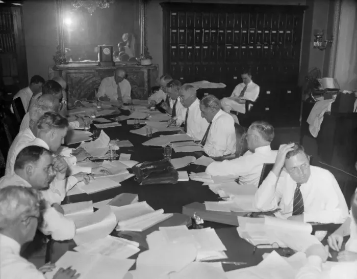 Framed Print : Congressmen Work at Conference Table Framed Print : Congressmen Work at Conference Table
