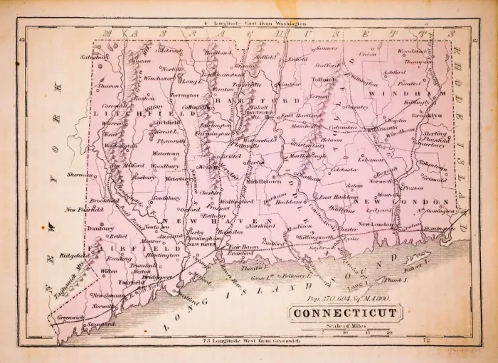 Framed Print : Connecticut 1852 Map Framed Print : Connecticut 1852 Map