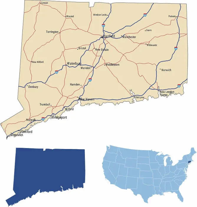 Framed Print : Connecticut road map